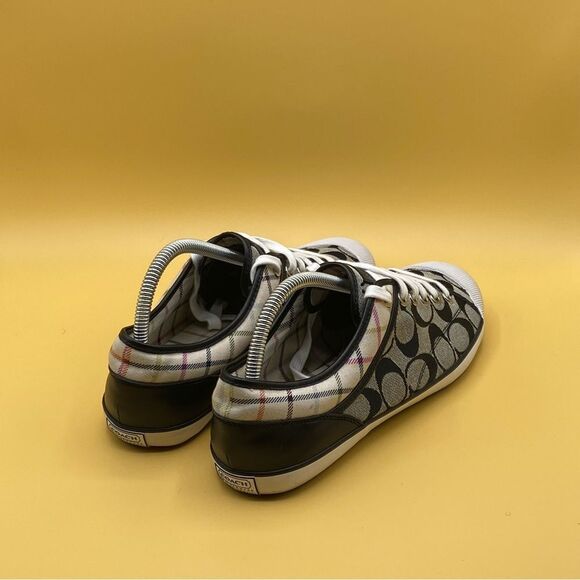 Coach Tan and Black Sneakers with Geometric Pattern and White Toe Cap - Picture 3 of 4
